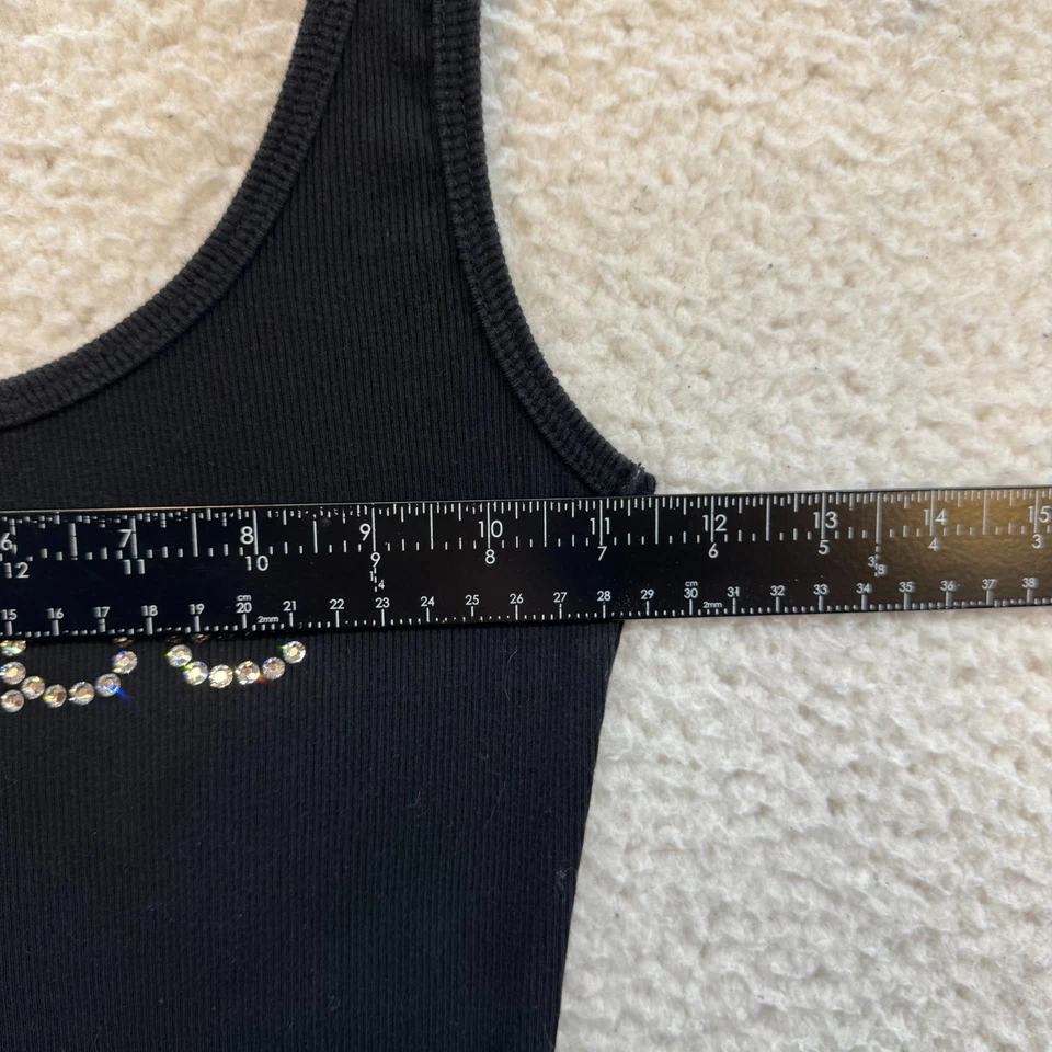 Camiseta sin mangas Y2K Vintage Bebe estrás XS pequeña negra Cyber Fairy Grunge McBling Foto 4 de 4