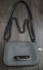 COACH Swagger 20 Gray Leather Grommet Chainlink Crossbody Shoulder Bag Snake 
