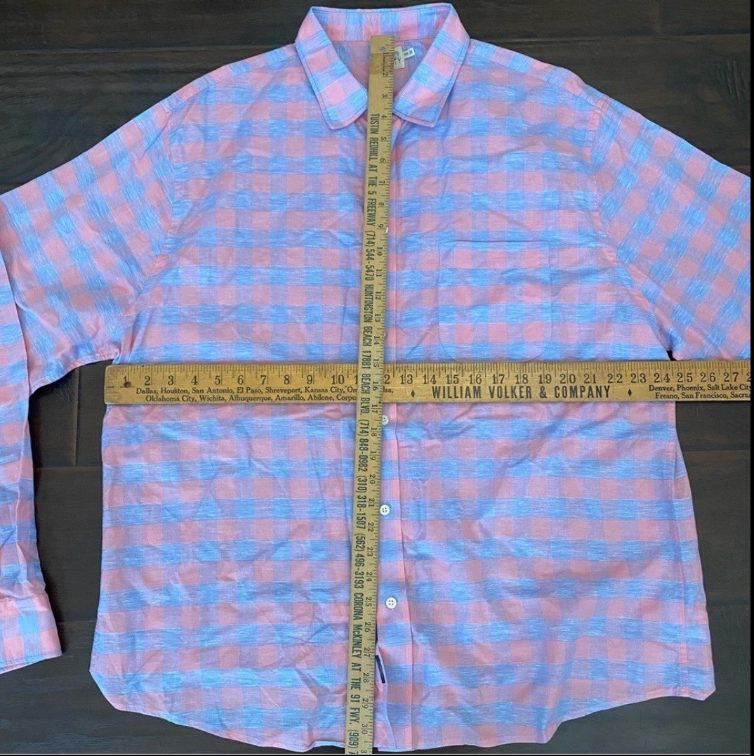 Faherty check pattern linen blend button down men… - image 4
