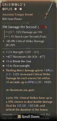  DIABLO 4 Season 11   2GA Sword Griswold's Opus+115 Strength