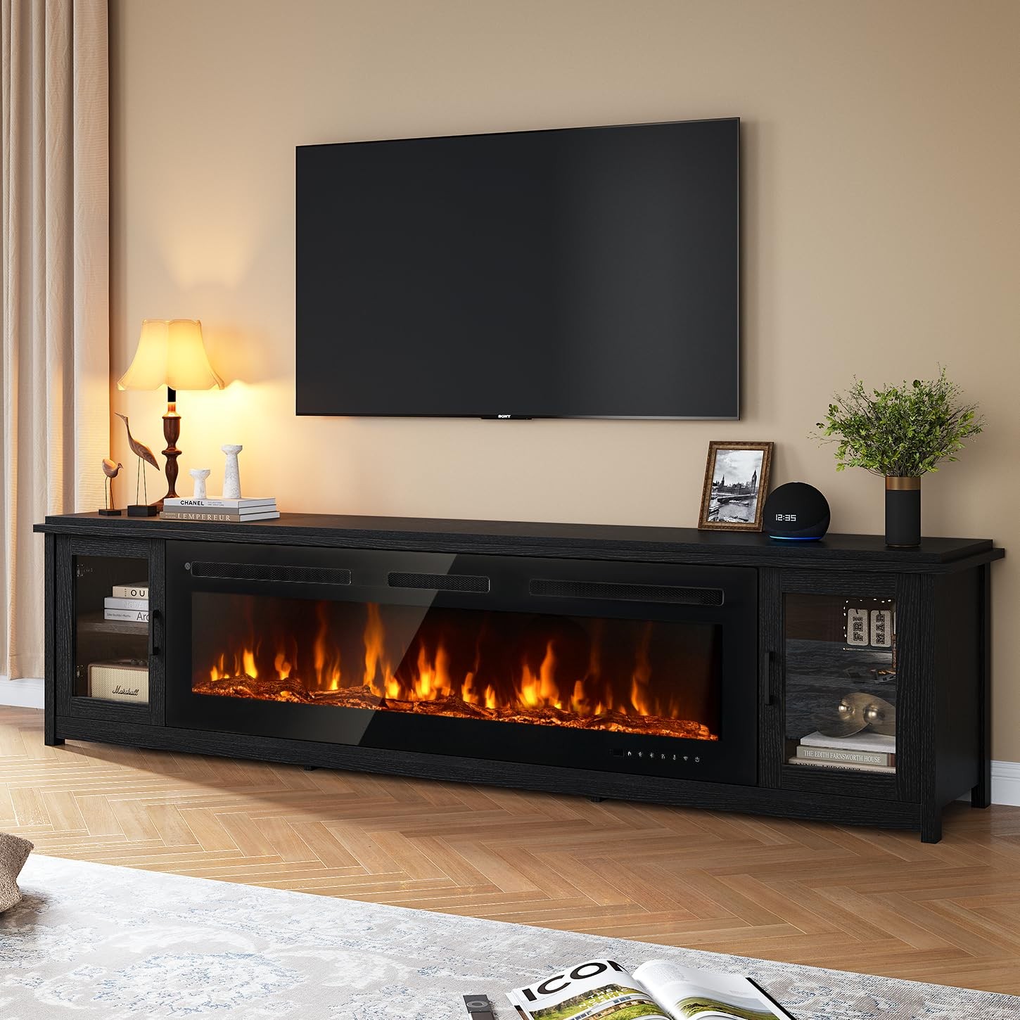 90" Fireplace TV Stand, 60 Inch Smart Fireplace & Modern Ent