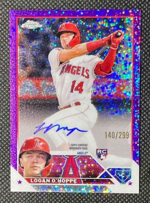 2023 Topps Chrome Logan O'Hoppe #RA-LO Rookie Auto Purple Speckle Refractor /299