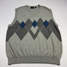 Greg Norman Sweater Vest V-Neck Argyle Diamond Modal Cotton Gray Blue Men's XL