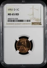 1951-D Wheat Lincoln Cent 1c NGC MS65 RD