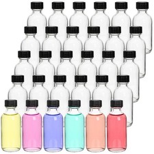 30 Pack 2 oz Small Clear Glass Bottles, Boston Round Sample Bottles for Juice
