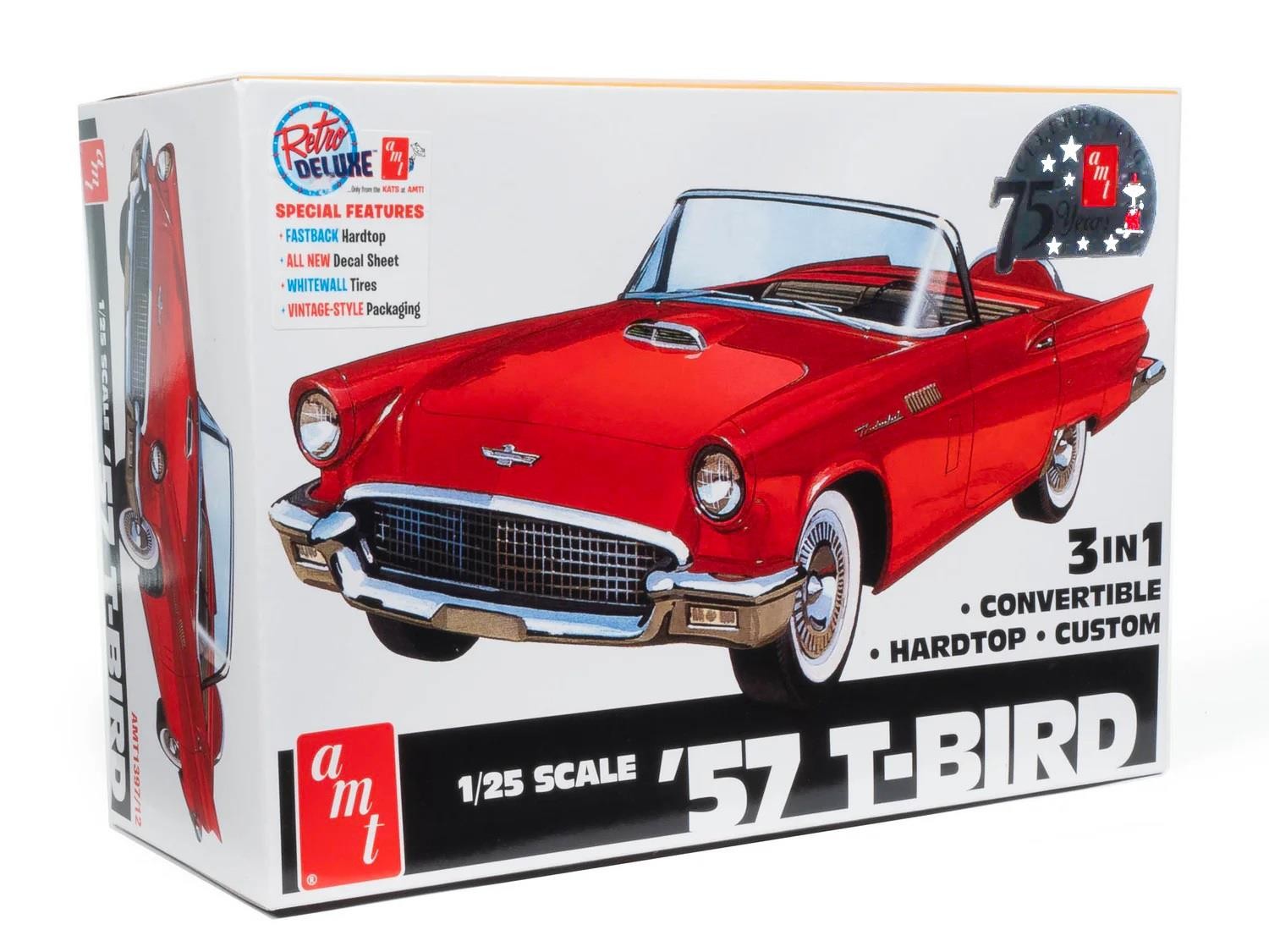 New AMT 1:25 1957 Ford Thunderbird T-Bird Convertible 3-in-1 Model Kit AMT1397