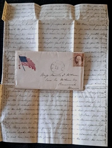 26 Civil War Patriotic - Red & Blue Flag Facing Left - Troy, NY - w/4 Pg Letter