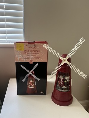 Vintage Retro LED Weihnachtsmann drehende Windmühle Weihnachtsdeko mit Glitzer