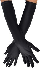 Wobe Long Opera Party 20s Satin Gloves Stretchy Adult Size Elbow Length Black