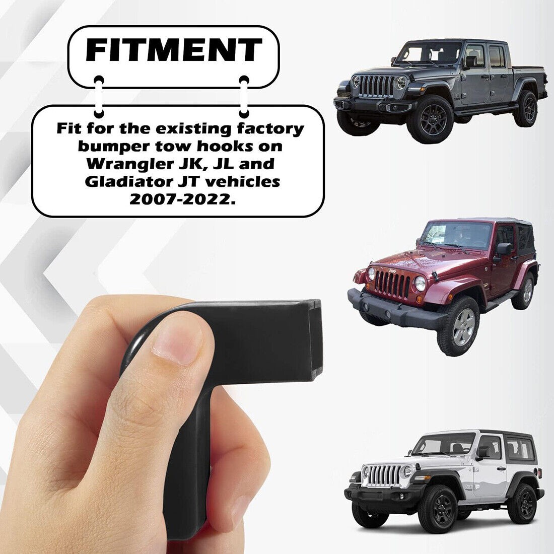 2pcs Black Front Bumper Tow Hook Cover Trim for Jeep Wrangler JK JL JT 2007-2023 thumbnail 5