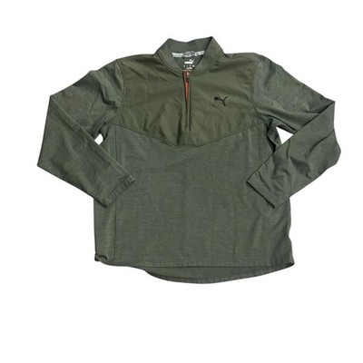 Puma Olive Green 1/4 Zip Performance Pullover Long Sleeve Men's Medium