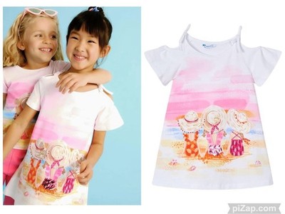 Mayoral Girls 8 Summer Sunhat Sun dress Off The Shoulder - White Short Sleeve
