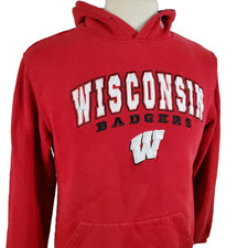 Wisconsin Badgers Hoodie Sweatshirt Mens Medium Pullover, Sewn Logo Lettering