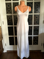 Vintage Silky White Nylon Lace Trim Maxi Slip Dress Nightgown Size 32
