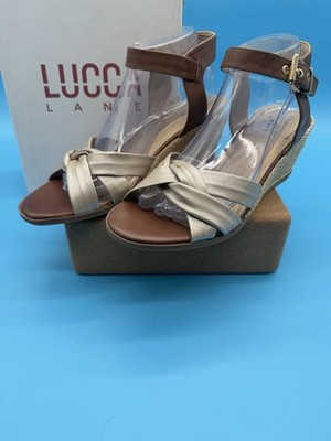 Lucca Lane Hermione Espadrille Wedge Sandals LEATHER Beige 9.5 M Brand New
