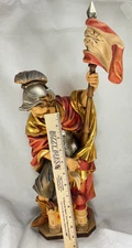 20" Hand Carved Wood Figurine of Saint Florian Firefighter - Burning Building