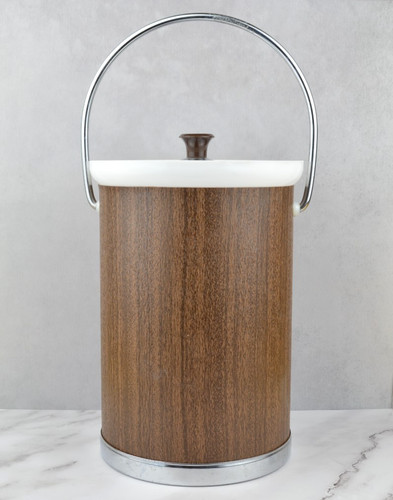 Kromex MCM Brown Ice Bucket with Metal Handle Made in USA Mid Century Vintage
