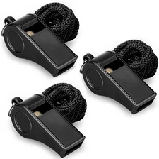 Whistle, 3 Packs Plastic Sports Whistles with Lanyard, Loud Crisp Sound Black 