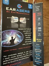 EARasers Hi-Fi Earplugs 26dB Hearing Protection NEW IN BOX Festivals Concerts SM