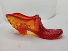 Vintage FENTON AMBERINA RED GLASS POINTED FLOWERED SHOE /SLIPPER
