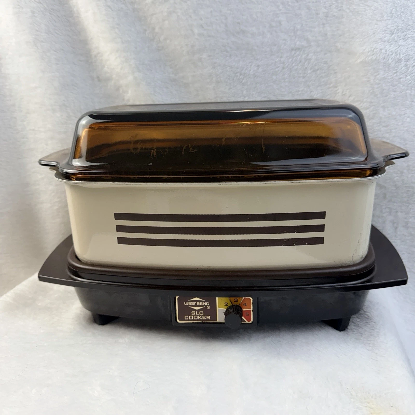 West Bend 4Qt Slo Slow Cooker 84114 5 Setting Amber Glass Lid Vintage USA