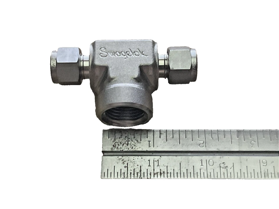 5 - 3/8 T x 3/8 T x 1/2 FNPT Tee tubo / tubo Swagelok SS-600-3-8TTF SS-319 Foto 3 de 4