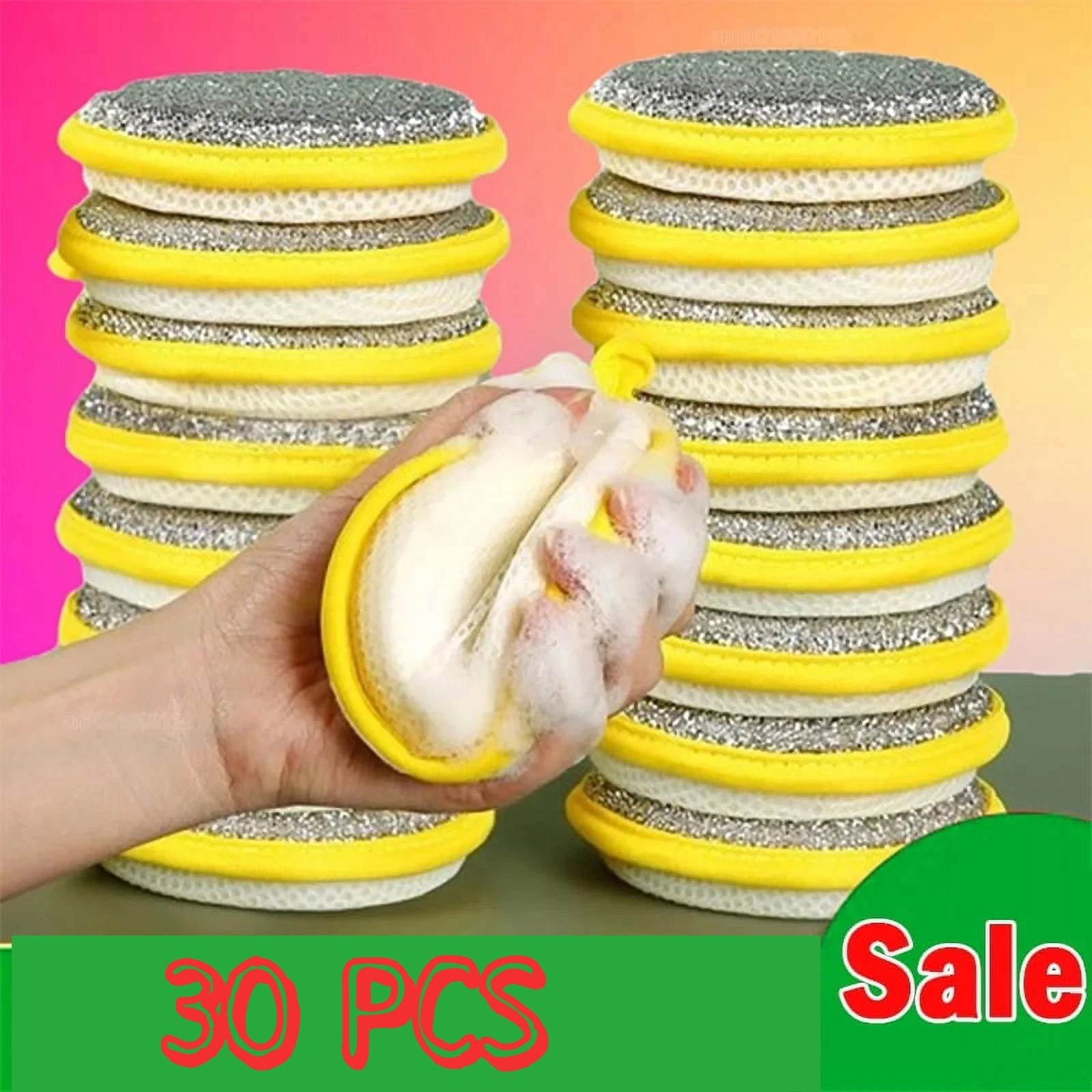 30 PCS Reusable Double Side Sponge Dish Washing Scour Kitchen Cleaning Tools