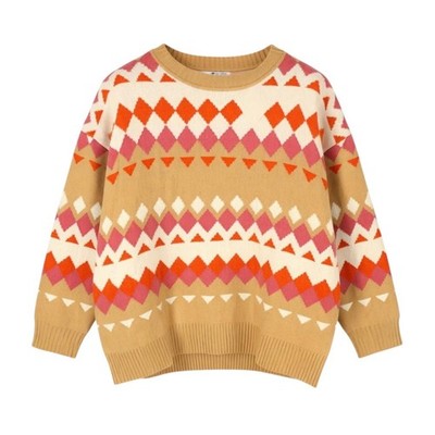 GANT Fairisle C Crew Neck Damen Pullover L Toffee Beige Wolle Kaschmir
