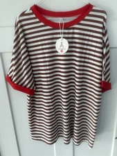 NWT! Anrabess XL Brown & White Stripe Crew Neck Short Sleeve Top W/Red Edges