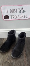 Girls Black Faux Suede Ankle Boots Side Zip Winter Booties Size 3
