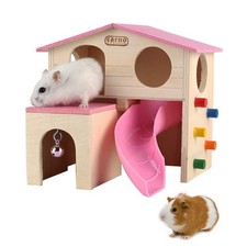 Pink Wooden Pet Small Animal Hideout Hamster House Climbing Ladder Play Toy