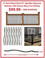 61 Pack Metal Deck 32" Spindles Staircase Baluster with Screws Wavy Iron Railing