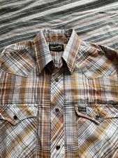 Vintage 60s Wrangler Pearl Snap Shirt Western Plaid Long Sleeve Shirt Size M USA