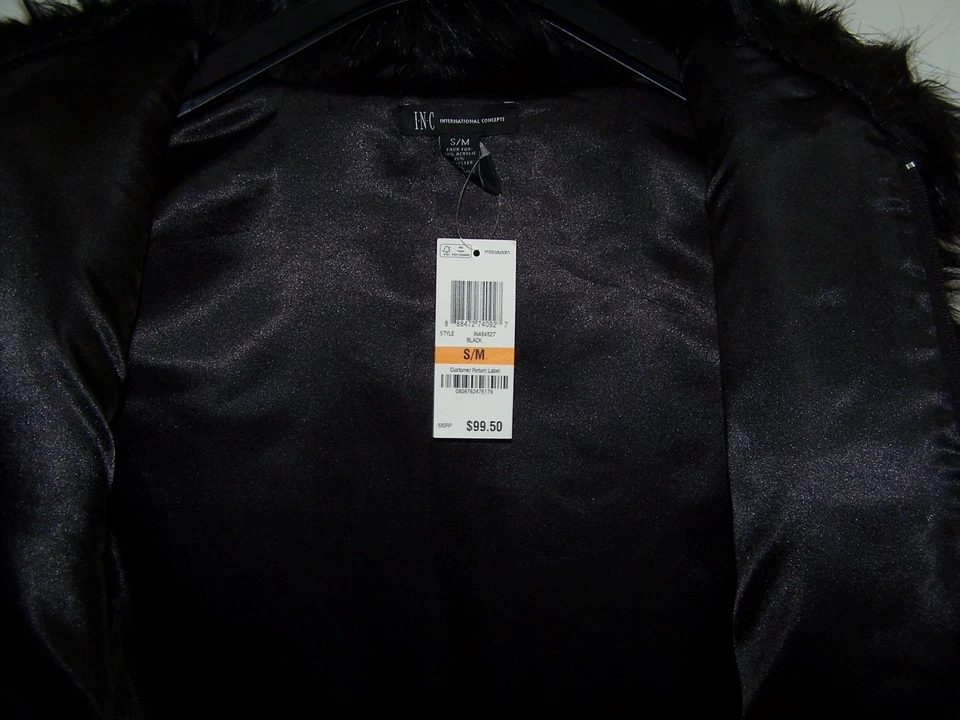 NWT - INC International Concepts Black Faux Fur Zip Up Vest Size S - Image 2 of 3