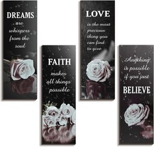 4 Pcs Black and White Bathroom Decor Grey White Rose Wooden Wall Decor Inspirati