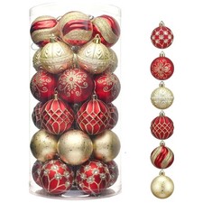 Christmas Ornaments Set, 30ct 2 Inches Red and Gold Shatterproof Christmas Tr...