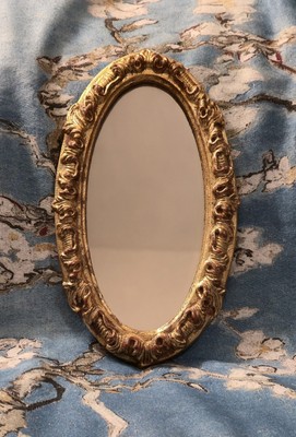 Rare Vintage Italian Florentia Wood Gold Ornate Oval Mirror Small