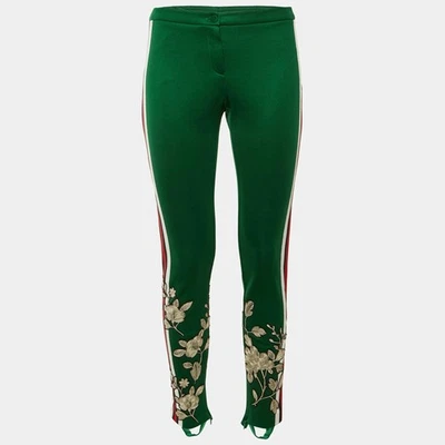 Pantalon Gucci vert en jersey tricot floral brodé à rayures Webb M - Photo 1/4