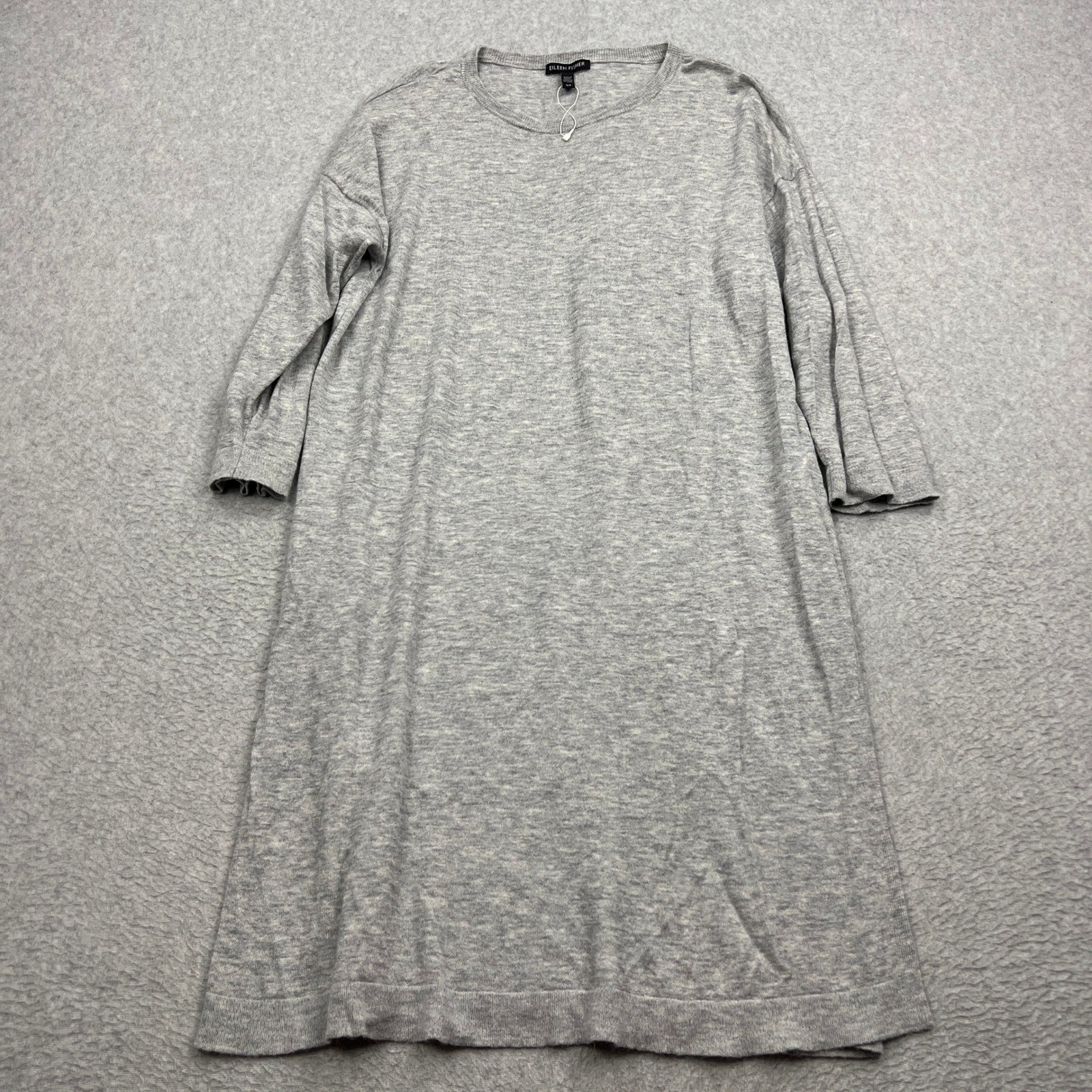 Eileen Fisher Sweater Dress Womens Small Gray Merino Wool Alpaca Knit 3/4 Sleeve