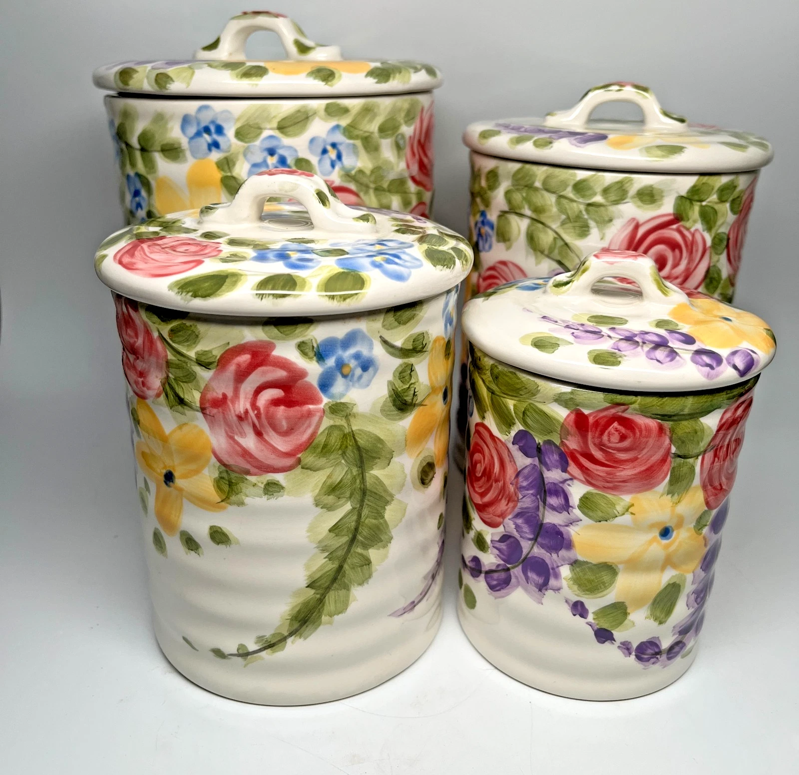 Tabletops Unlimited Jardine 4 Piece Floral Canister Set w/ Lids & Seals, Garden
