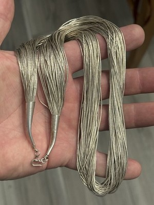 STERLING SILVER NATIVE AMERICAN Liquid Silver 40 Strand Necklace 24.5  66g .925