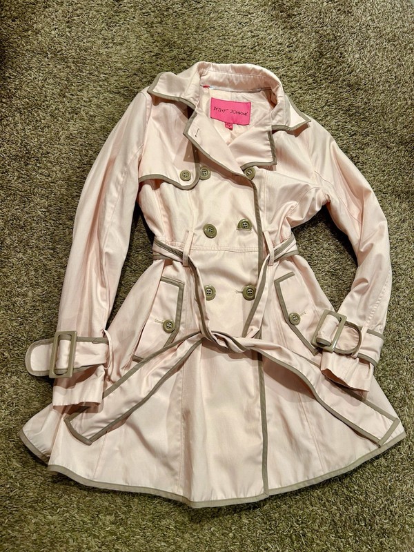 Betsey Johnson Women’s Small Pink Double-Breasted Belted/Corseted Trench Coat