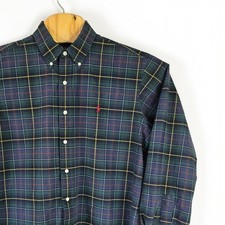 Ralph Lauren Mens Classic Fit Plaid Button Down Shirt Green Navy Large L Cotton