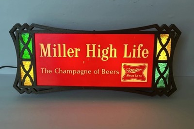 Vintage 1960s Miller High Life Beer Sign Champagne of Beers Lighted Tested
