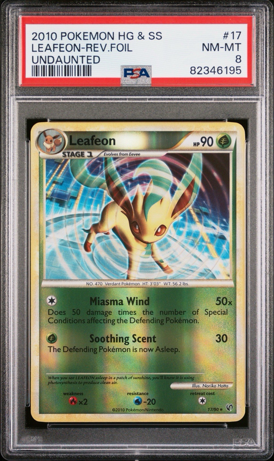 2010 POKEMON HEARTGOLD & SOULSILVER UNDAUNTED #17 LEAFEON REVERSE POP 16 PSA 8