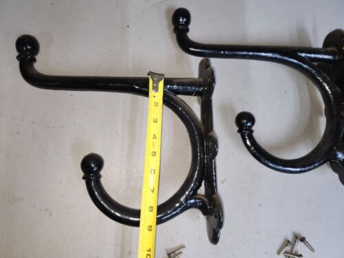 Antique 12" Cast Iron Barn Saddle Tack Harness Large Double Wall Hooks Set - Picture 4 of 17