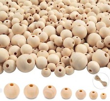 950pcs Wooden Beads for Crafts 7 Sizes Unfinished Natural Wood Beads Wooden B...