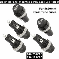 5Pcs Electrical Panel Mounted Screw Cap Fuse Holder for 5x20mm Glass Tube Fuses