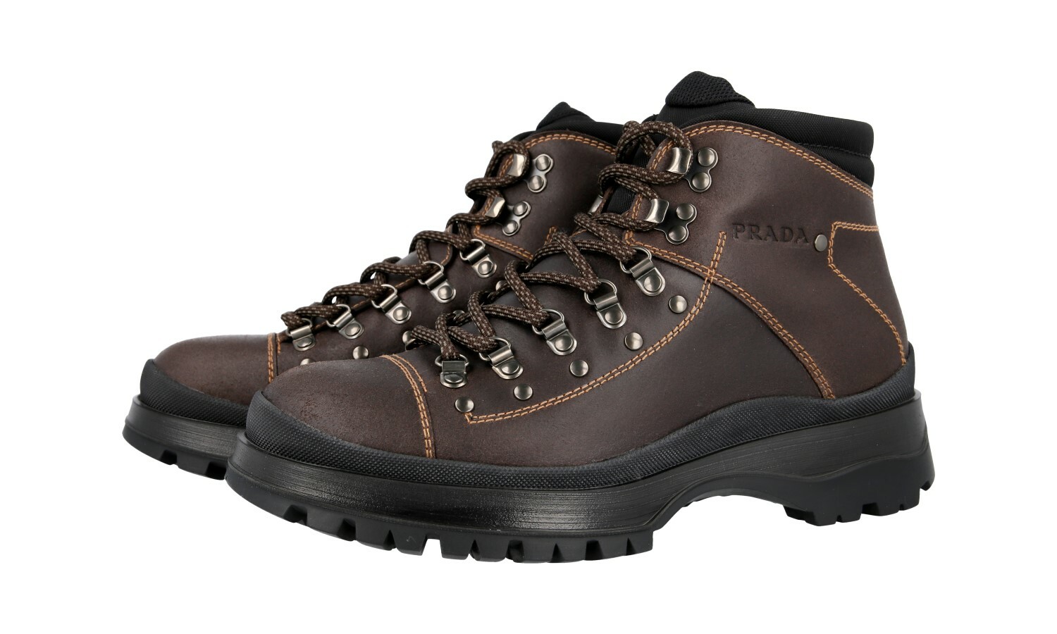 AUTH LUXURY PRADA HALF-BOOT SHOES 2TE145 BROWN LEATHER NEW