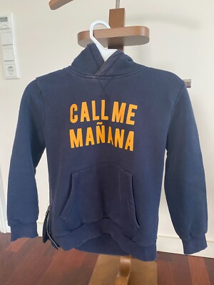 Blaues Kapuzensweatshirt mit Lammfellimitat und Aufschrift, Größe 122